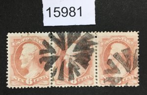 MOMEN: US STAMPS # 159 NYFM STRIP OF 3 TR-W4E USED LOT #15981