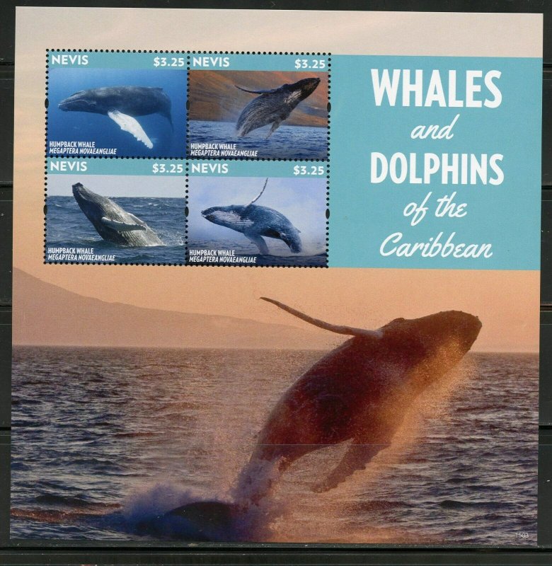 NEVIS WHALES AND DOLPHINS OF THE CARIBBEAN SHEET MINT NH  