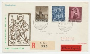 Registered cover / Postmark Liechtenstein 1957 Christmas - Madonna and Child - C