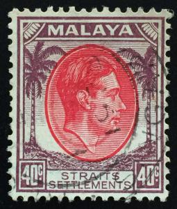 Malaya Straits Settlements 1942 Japanese Occupation opt KGVI 40c Used SG#J64