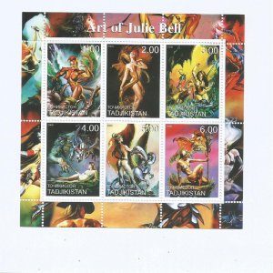 TADZHIKISTAN - 2000 - Art of Julie Bell - Perf 6v Sheet - MLH - Private