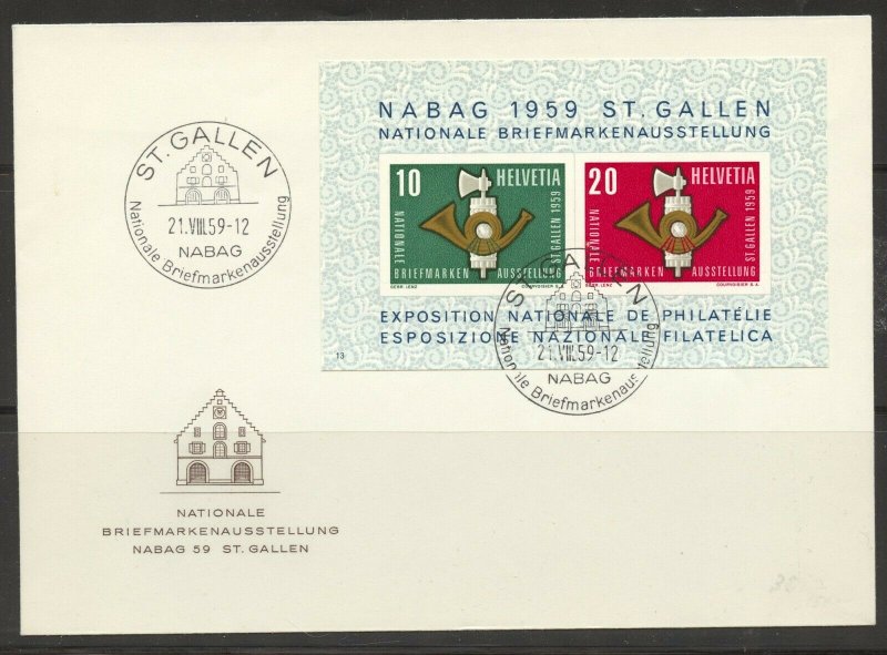 Switzerland, 1959 NABAG Stamp Exhibit Souvenir Sheet,no faults, First Day Cover