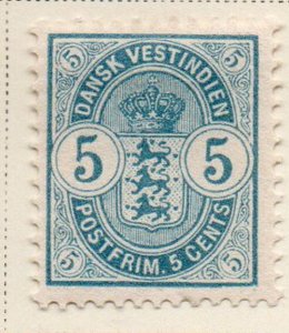 Danish West Indies Sc 22 1900 5 c light blue Coat of Arms stamp mint
