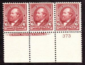 US 271 6c Garfield Mint Bottom Plate #373 Strip of 3 F-VF OG NH SCV $1250