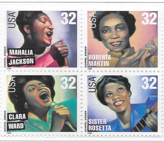 US#3219a $0.32  Gospel Singers block of 4 (MNH) CV $4.00