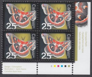 Canada - #2238ii Beneficial Insects - Cecropia Moth Plate Block - MNH