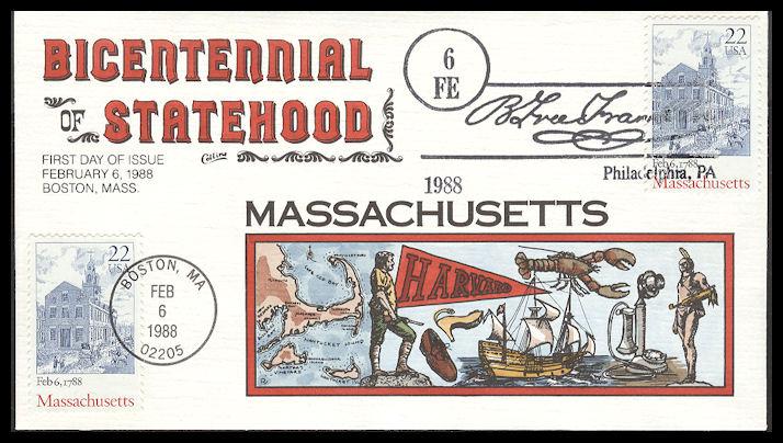 #2341 Massachusetts Statehood Collins FDC