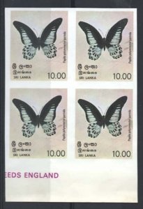 Sri Lanka 1978 Butterflies: 10r as sg662 um imperf block of 4