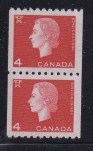 Canada Sc 408 1963 3rd QE II issue 4c   coil stamp pair mint NH