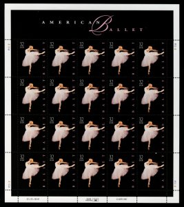 US #3237 FULL SHEET, Ballet, VF mint never hinged,  post office fresh,  CHOIC...