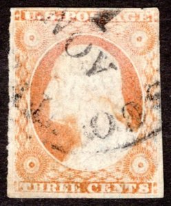 1855, US 3c, Washington, Used, Sc 11