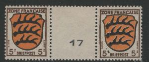 Germany - under French occupation - Scott # 4N3, mint nh, gutter pair, machine #