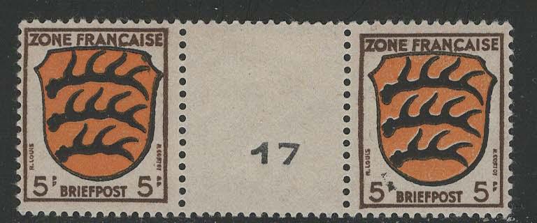 Germany - under French occupation - Scott # 4N3, mint nh, gutter pair, machine #