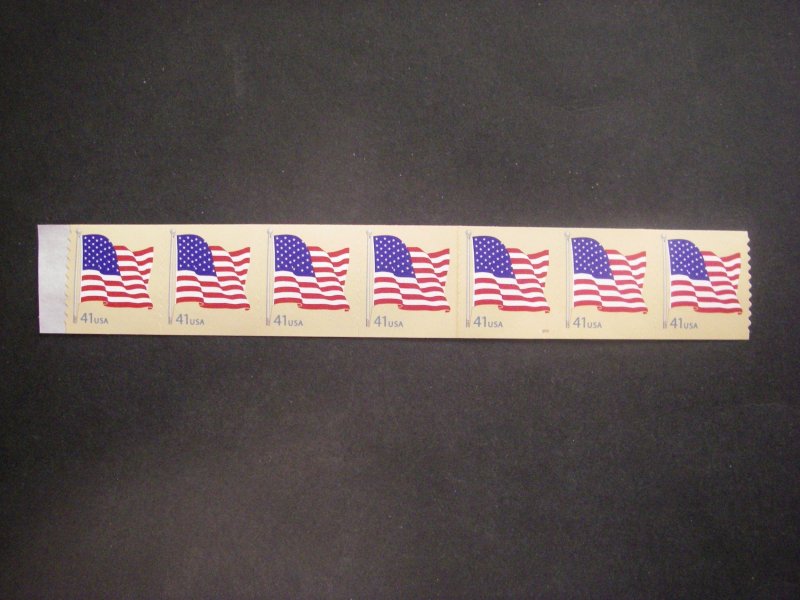 Scott 4186, 41c Flag, PNC5 in strip of 7 #P11111, MNH Coil Beauty