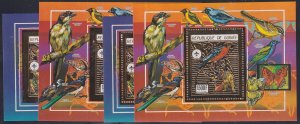 Guinea 1990 Gold Foil - - Four S/S, 2 x Perf, 2 x Imperf, Butterflies, Birds,...