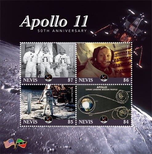 Nevis 2019 - Apollo 11 50th Anniversary - Sheet of 4 stamps -Scott #1987 -MNH