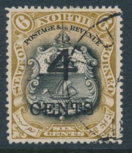 North Borneo SG 113 P 14.75 x 14.75  Sc 92 4 cents on 6c Coat of Arms