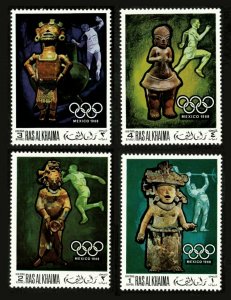 Ras Al Khaima 1968 - Mexico Summer Olympics, Statues, Air Post - Set of 4v - MNH