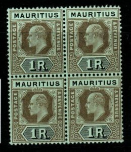 MAURITIUS SG192 1910 1r BLACK/GREEN BLOCK OF 4 MTD MINT