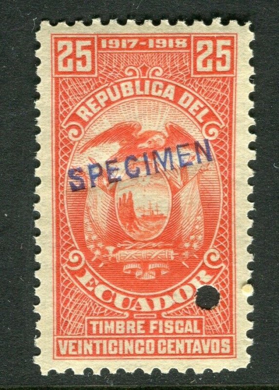 ECUADOR; Early 1917 fine Fiscal issue Mint MNH unmounted SPECIMEN 25c. 