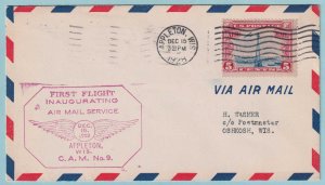 UNITED STATES FIRST FLIGHT COVER - 1928 APPLETON WIS TO OSHKOSH WIS - CV338