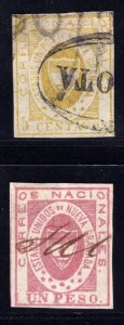 MOMEN: COLOMBIA SC #14,18 1861 IMPERF USED LOT #67382*