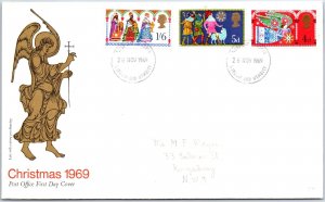 GREAT BRITAIN FIRST DAY COVER CHRISTMAS 1969 CANCELLED AT HARROW & WEMBLEY