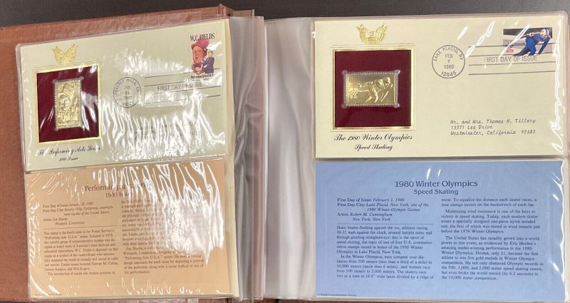 42 Golden Replicas US Stamps 22kt Gold Surface album FDC covers 1980-1981