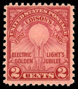 US Sc 655 MNH - 1929 2¢ - Edison's 1st Lamp - Rotary Press, Perf 11x10½