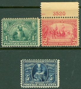 EDW1949SELL : USA 1907 Scott #328-30 Fine, Mint Original Gum. Catalog $212.00.