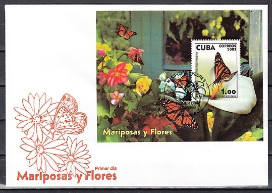 Cuba, Scott cat. 4337. Butterflies & Flowers s/sheet. First day covers. ^