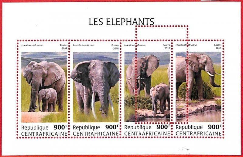 A1612 - CENTRAL AFRICAN R - ERROR: MISSPERF SOUVENIR SHEET - 2018, Elephants