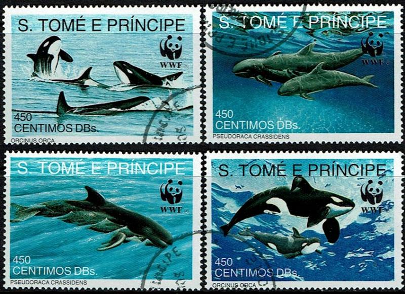 St Thomas & Prince Scott 1051-1054 (SW 1322-1325) Used/CTO (1992) Dolphin - K...