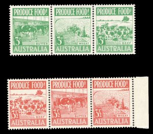 Australia #252a,255a Cat$15.50, 1953 Food Production, set of two in se-tenant...