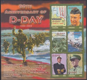 TANZANIA Sc #2370a-f CPL MNH SHEET of 6 DIFF -D-DAY 6th of JUNE 1944 - 60th ANN