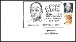 US Eisenhower Centennial Lecompton,KS 1990 Cancel Cover