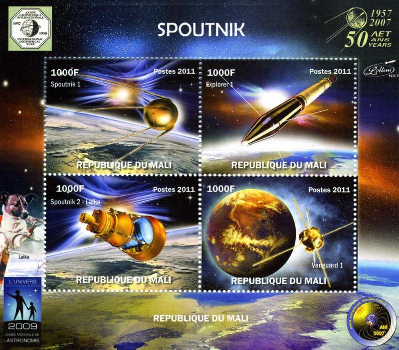 Mali 2011 SPACE Sputnik 1 Laika Dog in Space Sheet (4) Perforated Mint (NH)