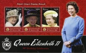 Palau rioyalty Stamps 2016 MNH Queen Elizabeth II Longest Reigning 3v M/S