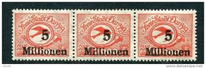 Germany Danzig Poland 1923 ERROR Mi 180FI MH Overprint Strip of 3