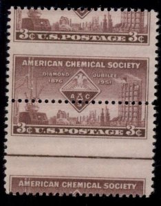US #1002 3¢ Chemical Society, Pair w/stunning Perf Error