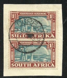 Album Treasures South Africa Scott # 80 Voortrekker Family Pair on Piece VFU CDS