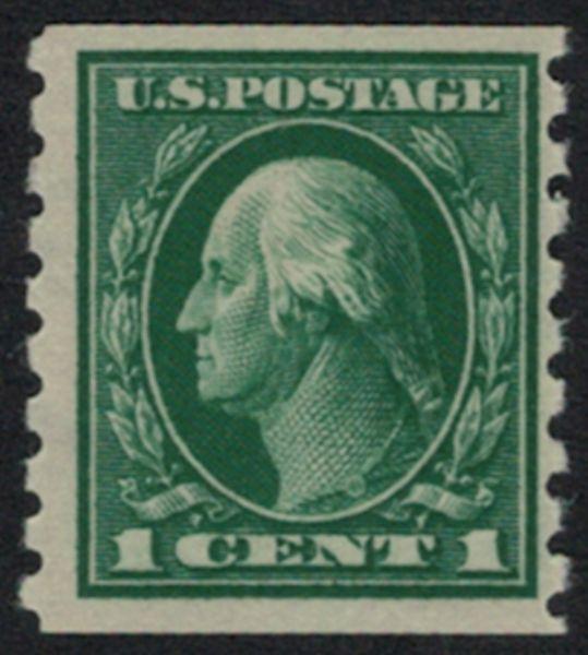 US # 412 1c green, VF full gum never hinged, well centered,  SCV $55