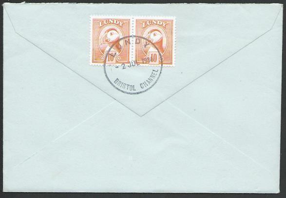 GB LUNDY 1986 pair 10p Puffins on cover....................................10663