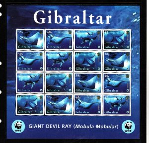 Gibraltar-Sc#1037-unused NH sheet-Marine Life-Giant Devil Ray-2005-