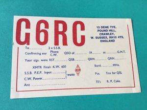 Crawley England G6RC  vintage  unused Qsl Radio card Ref 54660