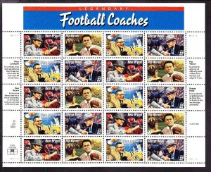 US 3143-3150 Football Coaches Set of 5 Mint Sheets OG NH