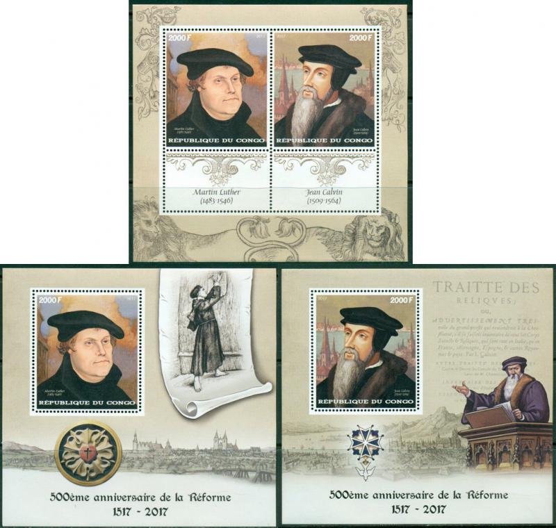 Martin Luther John Calvin Reformation Protestantism Religion Congo MNH stamp set