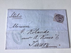 Great Britain 1885  London to Turin Italy Entire Letter Stamps Cover Ref 54475