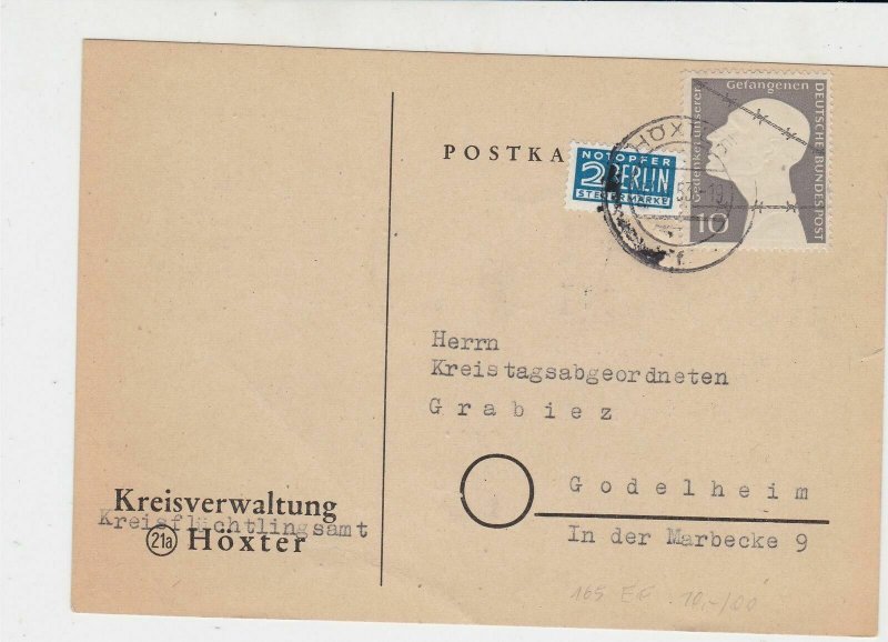 Germany 1953 Hoxter Cancel Obligatory Tax Aid for Berlin Stamps Card Ref 28124