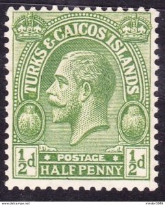 TURKS & CAICOS ISLANDS 1922 KGV 1/2d Apple Green SG163b MH